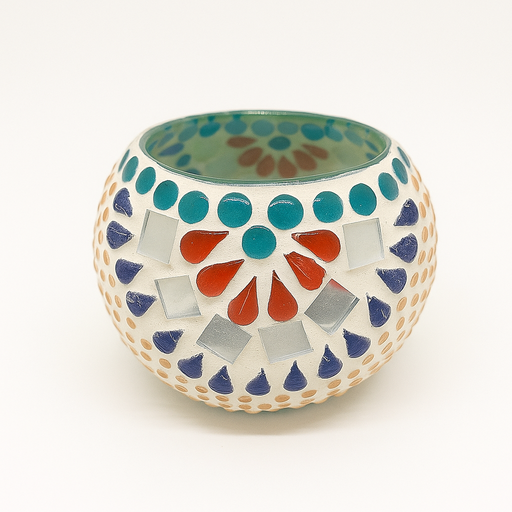 Unscented soy wax candle in hand-carved mosaic ceramic holder