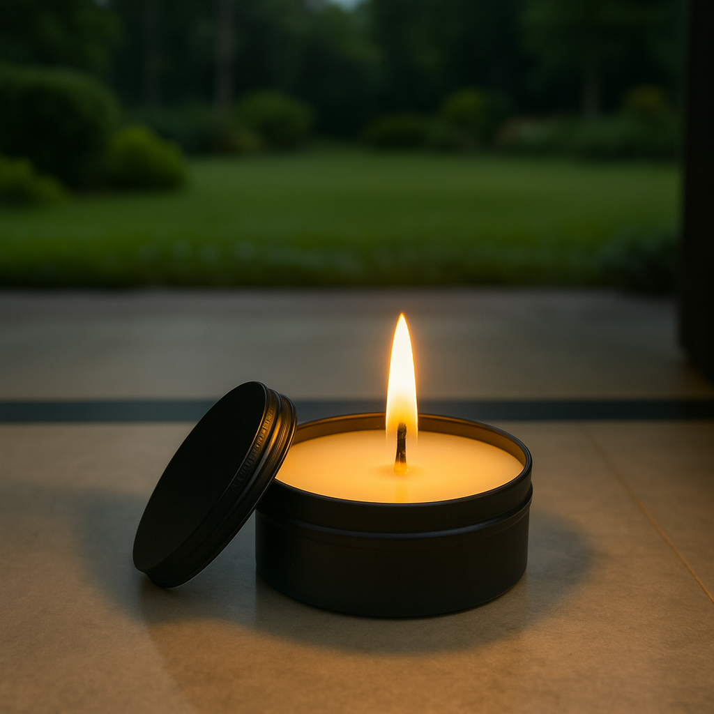 Eco-friendly tin candle with cotton wick and clean burn
