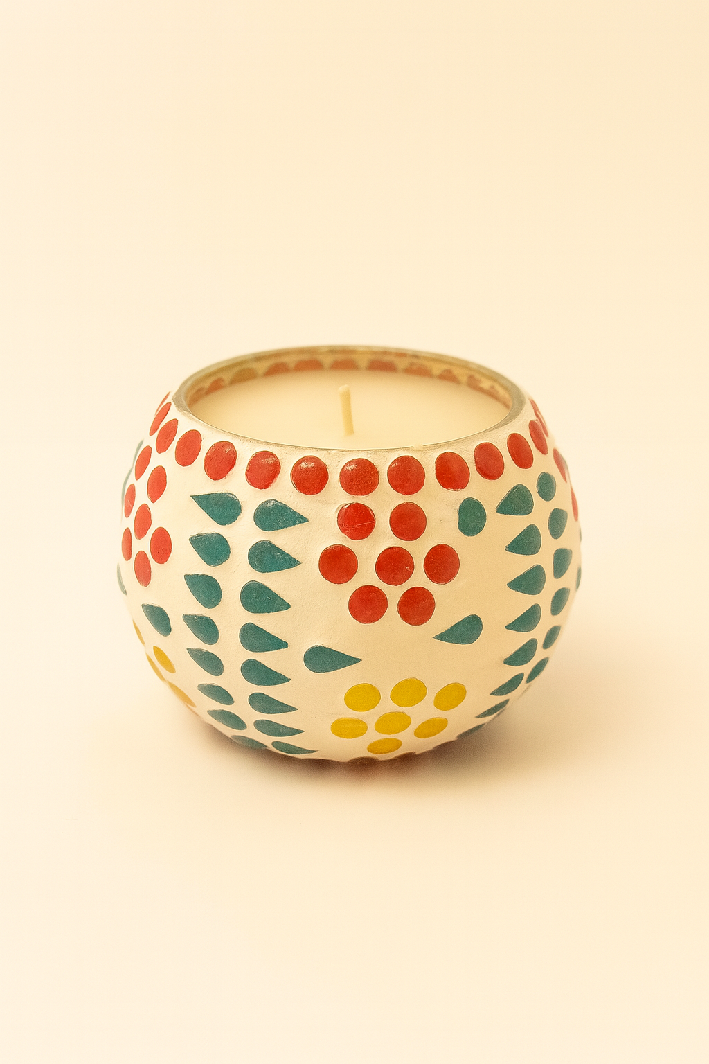 Unscented soy wax candle in mosaic ceramic holder
